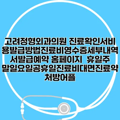 고려정형외과의원 진료확인서비용발급방법|진료비영수증세부내역서발급|예약 홈페이지 | 휴일주말일요일공휴일진료|비대면진료약처방어플