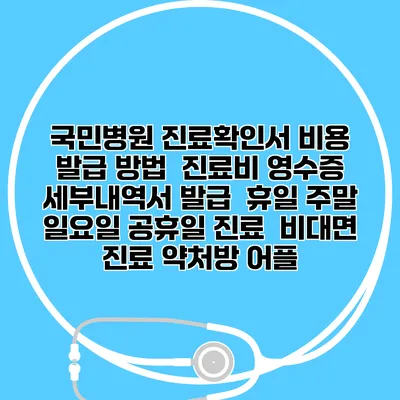 국민병원 진료확인서 비용 발급 방법 | 진료비 영수증 세부내역서 발급 | 휴일 주말 일요일 공휴일 진료 | 비대면 진료 약처방 어플