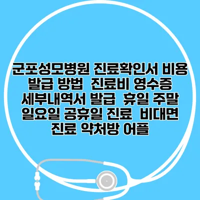 군포성모병원 진료확인서 비용 발급 방법 | 진료비 영수증 세부내역서 발급 | 휴일 주말 일요일 공휴일 진료 | 비대면 진료 약처방 어플