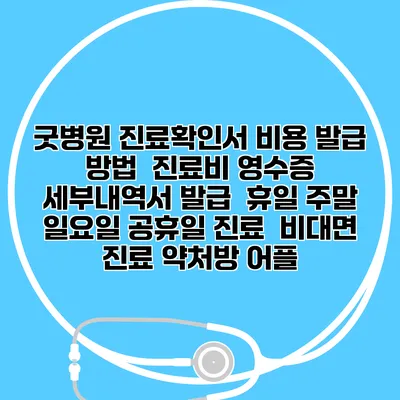 굿병원 진료확인서 비용 발급 방법 | 진료비 영수증 세부내역서 발급 | 휴일 주말 일요일 공휴일 진료 | 비대면 진료 약처방 어플