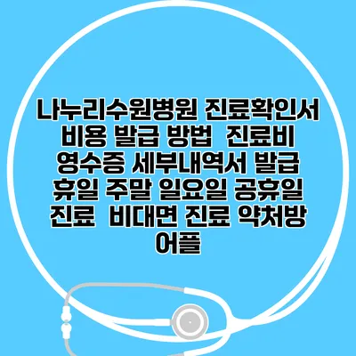 나누리수원병원 진료확인서 비용 발급 방법 | 진료비 영수증 세부내역서 발급 | 휴일 주말 일요일 공휴일 진료 | 비대면 진료 약처방 어플