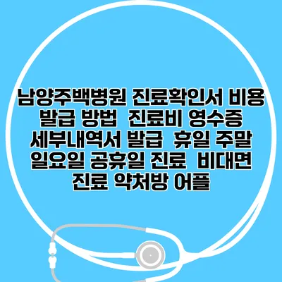 남양주백병원 진료확인서 비용 발급 방법 | 진료비 영수증 세부내역서 발급 | 휴일 주말 일요일 공휴일 진료 | 비대면 진료 약처방 어플