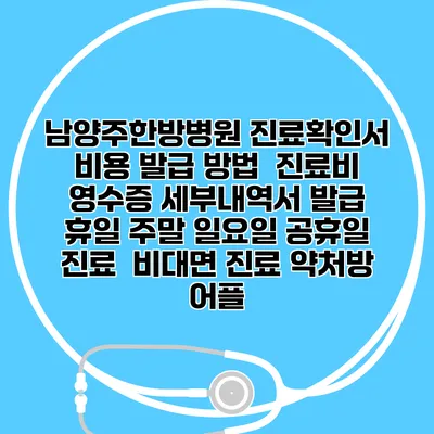 남양주한방병원 진료확인서 비용 발급 방법 | 진료비 영수증 세부내역서 발급 | 휴일 주말 일요일 공휴일 진료 | 비대면 진료 약처방 어플