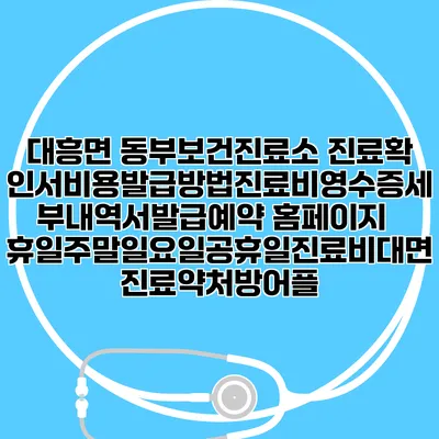 대흥면 동부보건진료소 진료확인서비용발급방법|진료비영수증세부내역서발급|예약 홈페이지 | 휴일주말일요일공휴일진료|비대면진료약처방어플