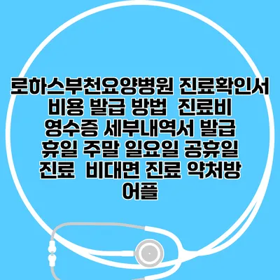 로하스부천요양병원 진료확인서 비용 발급 방법 | 진료비 영수증 세부내역서 발급 | 휴일 주말 일요일 공휴일 진료 | 비대면 진료 약처방 어플