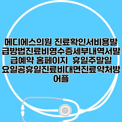 메디에스의원 진료확인서비용발급방법|진료비영수증세부내역서발급|예약 홈페이지 | 휴일주말일요일공휴일진료|비대면진료약처방어플