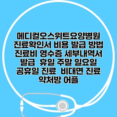 메디컬오스위트요양병원 진료확인서 비용 발급 방법 | 진료비 영수증 세부내역서 발급 | 휴일 주말 일요일 공휴일 진료 | 비대면 진료 약처방 어플