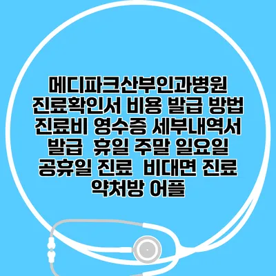 메디파크산부인과병원 진료확인서 비용 발급 방법 | 진료비 영수증 세부내역서 발급 | 휴일 주말 일요일 공휴일 진료 | 비대면 진료 약처방 어플