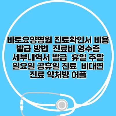 바로요양병원 진료확인서 비용 발급 방법 | 진료비 영수증 세부내역서 발급 | 휴일 주말 일요일 공휴일 진료 | 비대면 진료 약처방 어플