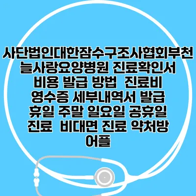 사단법인대한잠수구조사협회부천늘사랑요양병원 진료확인서 비용 발급 방법 | 진료비 영수증 세부내역서 발급 | 휴일 주말 일요일 공휴일 진료 | 비대면 진료 약처방 어플