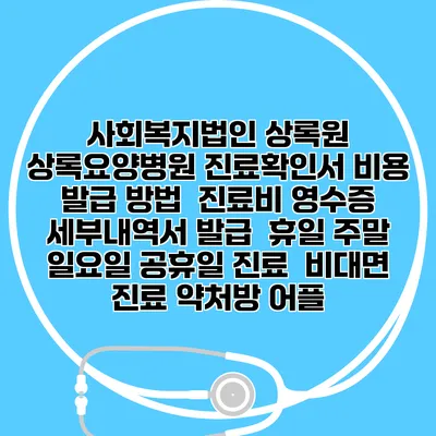 사회복지법인 상록원 상록요양병원 진료확인서 비용 발급 방법 | 진료비 영수증 세부내역서 발급 | 휴일 주말 일요일 공휴일 진료 | 비대면 진료 약처방 어플