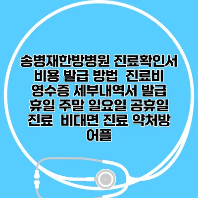 송병재한방병원 진료확인서 비용 발급 방법 | 진료비 영수증 세부내역서 발급 | 휴일 주말 일요일 공휴일 진료 | 비대면 진료 약처방 어플