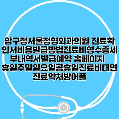 압구정서울정형외과의원 진료확인서비용발급방법|진료비영수증세부내역서발급|예약 홈페이지 | 휴일주말일요일공휴일진료|비대면진료약처방어플