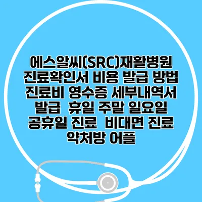 에스알씨(SRC)재활병원 진료확인서 비용 발급 방법 | 진료비 영수증 세부내역서 발급 | 휴일 주말 일요일 공휴일 진료 | 비대면 진료 약처방 어플