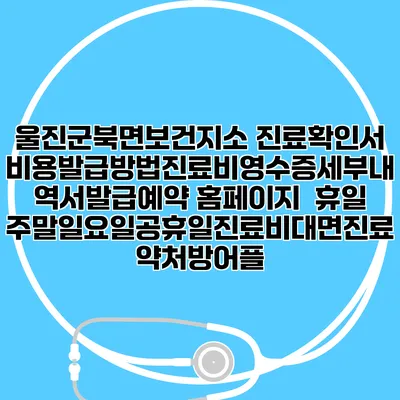 울진군북면보건지소 진료확인서비용발급방법|진료비영수증세부내역서발급|예약 홈페이지 | 휴일주말일요일공휴일진료|비대면진료약처방어플