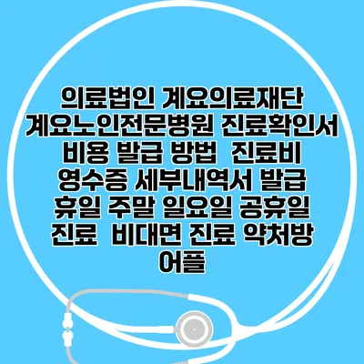 의료법인 계요의료재단 계요노인전문병원 진료확인서 비용 발급 방법 | 진료비 영수증 세부내역서 발급 | 휴일 주말 일요일 공휴일 진료 | 비대면 진료 약처방 어플