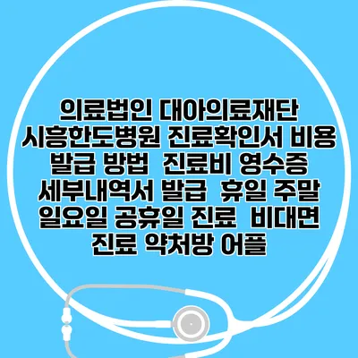 의료법인 대아의료재단 시흥한도병원 진료확인서 비용 발급 방법 | 진료비 영수증 세부내역서 발급 | 휴일 주말 일요일 공휴일 진료 | 비대면 진료 약처방 어플