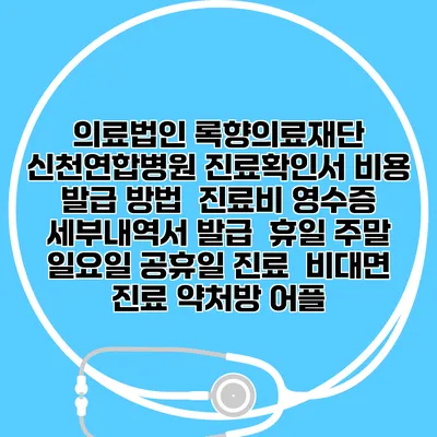 의료법인 록향의료재단 신천연합병원 진료확인서 비용 발급 방법 | 진료비 영수증 세부내역서 발급 | 휴일 주말 일요일 공휴일 진료 | 비대면 진료 약처방 어플