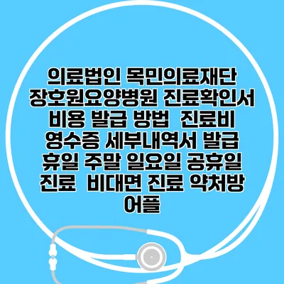 의료법인 목민의료재단 장호원요양병원 진료확인서 비용 발급 방법 | 진료비 영수증 세부내역서 발급 | 휴일 주말 일요일 공휴일 진료 | 비대면 진료 약처방 어플