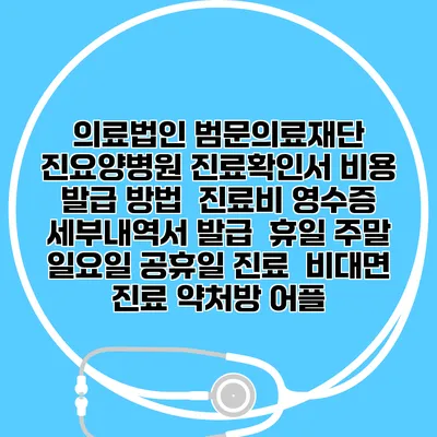 의료법인 범문의료재단 진요양병원 진료확인서 비용 발급 방법 | 진료비 영수증 세부내역서 발급 | 휴일 주말 일요일 공휴일 진료 | 비대면 진료 약처방 어플