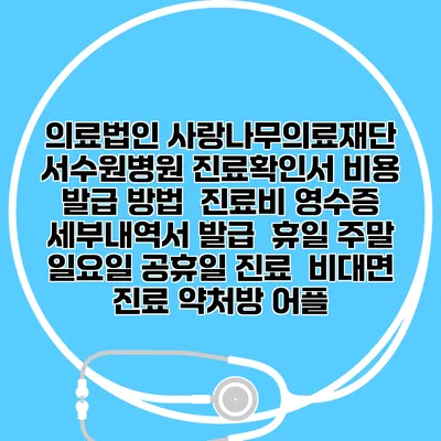 의료법인 사랑나무의료재단 서수원병원 진료확인서 비용 발급 방법 | 진료비 영수증 세부내역서 발급 | 휴일 주말 일요일 공휴일 진료 | 비대면 진료 약처방 어플