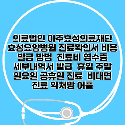 의료법인 아주효성의료재단 효성요양병원 진료확인서 비용 발급 방법 | 진료비 영수증 세부내역서 발급 | 휴일 주말 일요일 공휴일 진료 | 비대면 진료 약처방 어플