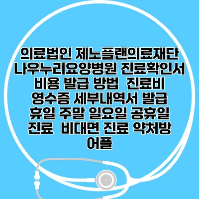 의료법인 제노플랜의료재단 나우누리요양병원 진료확인서 비용 발급 방법 | 진료비 영수증 세부내역서 발급 | 휴일 주말 일요일 공휴일 진료 | 비대면 진료 약처방 어플