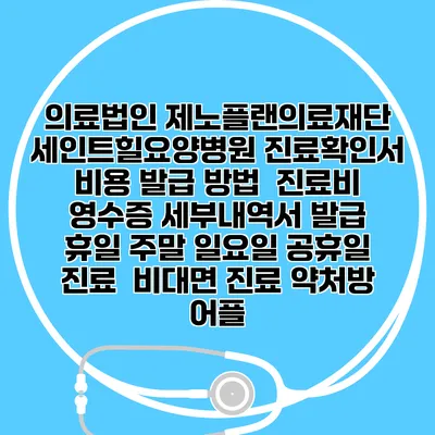 의료법인 제노플랜의료재단 세인트힐요양병원 진료확인서 비용 발급 방법 | 진료비 영수증 세부내역서 발급 | 휴일 주말 일요일 공휴일 진료 | 비대면 진료 약처방 어플