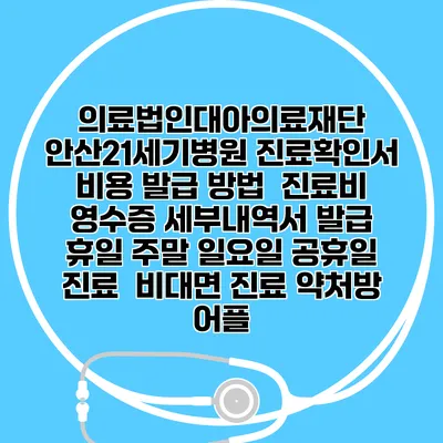 의료법인대아의료재단 안산21세기병원 진료확인서 비용 발급 방법 | 진료비 영수증 세부내역서 발급 | 휴일 주말 일요일 공휴일 진료 | 비대면 진료 약처방 어플