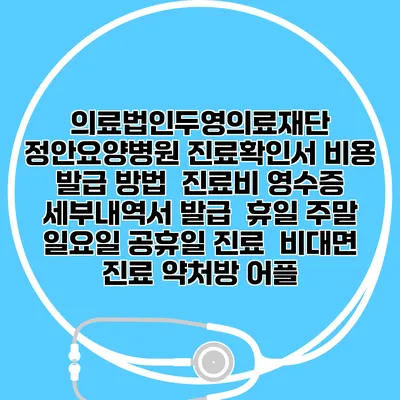 의료법인두영의료재단 정안요양병원 진료확인서 비용 발급 방법 | 진료비 영수증 세부내역서 발급 | 휴일 주말 일요일 공휴일 진료 | 비대면 진료 약처방 어플