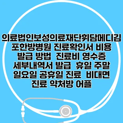 의료법인보성의료재단휘담메디김포한방병원 진료확인서 비용 발급 방법 | 진료비 영수증 세부내역서 발급 | 휴일 주말 일요일 공휴일 진료 | 비대면 진료 약처방 어플