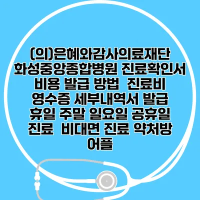 (의)은혜와감사의료재단 화성중앙종합병원 진료확인서 비용 발급 방법 | 진료비 영수증 세부내역서 발급 | 휴일 주말 일요일 공휴일 진료 | 비대면 진료 약처방 어플