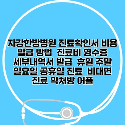 자강한방병원 진료확인서 비용 발급 방법 | 진료비 영수증 세부내역서 발급 | 휴일 주말 일요일 공휴일 진료 | 비대면 진료 약처방 어플