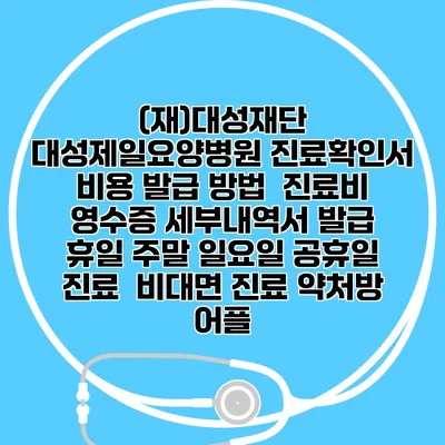 (재)대성재단 대성제일요양병원 진료확인서 비용 발급 방법 | 진료비 영수증 세부내역서 발급 | 휴일 주말 일요일 공휴일 진료 | 비대면 진료 약처방 어플