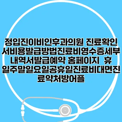 정입진이비인후과의원 진료확인서비용발급방법|진료비영수증세부내역서발급|예약 홈페이지 | 휴일주말일요일공휴일진료|비대면진료약처방어플