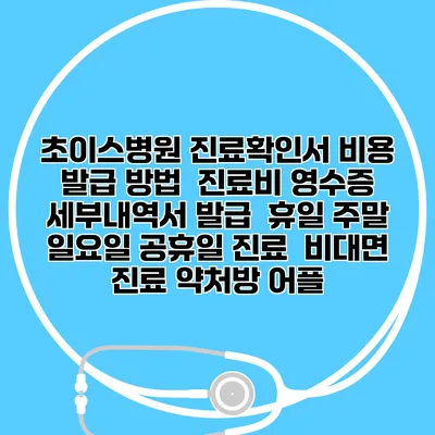 초이스병원 진료확인서 비용 발급 방법 | 진료비 영수증 세부내역서 발급 | 휴일 주말 일요일 공휴일 진료 | 비대면 진료 약처방 어플