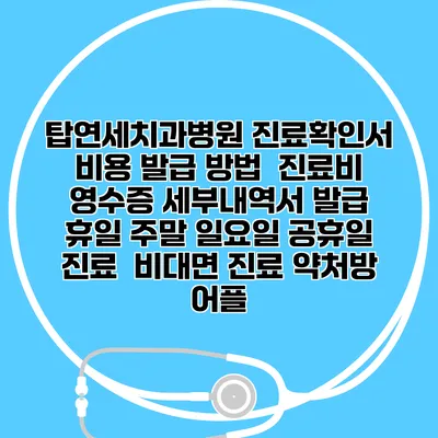 탑연세치과병원 진료확인서 비용 발급 방법 | 진료비 영수증 세부내역서 발급 | 휴일 주말 일요일 공휴일 진료 | 비대면 진료 약처방 어플