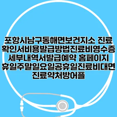 포항시남구동해면보건지소 진료확인서비용발급방법|진료비영수증세부내역서발급|예약 홈페이지 | 휴일주말일요일공휴일진료|비대면진료약처방어플