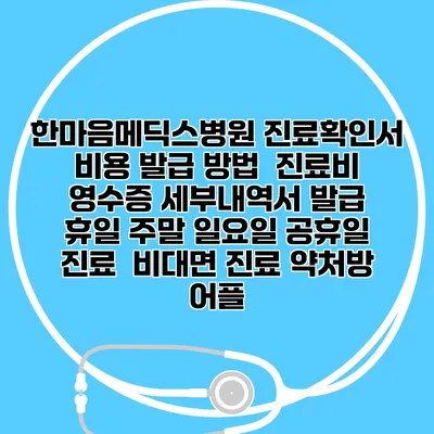 한마음메딕스병원 진료확인서 비용 발급 방법 | 진료비 영수증 세부내역서 발급 | 휴일 주말 일요일 공휴일 진료 | 비대면 진료 약처방 어플