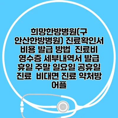 희망한방병원(구 안산한방병원) 진료확인서 비용 발급 방법 | 진료비 영수증 세부내역서 발급 | 휴일 주말 일요일 공휴일 진료 | 비대면 진료 약처방 어플