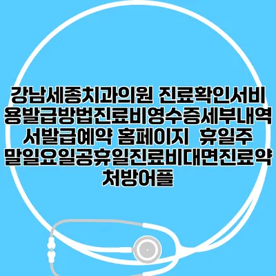 강남세종치과의원 진료확인서비용발급방법|진료비영수증세부내역서발급|예약 홈페이지 | 휴일주말일요일공휴일진료|비대면진료약처방어플