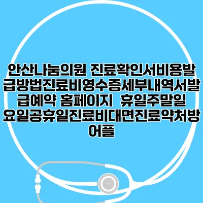 안산나눔의원 진료확인서비용발급방법|진료비영수증세부내역서발급|예약 홈페이지 | 휴일주말일요일공휴일진료|비대면진료약처방어플